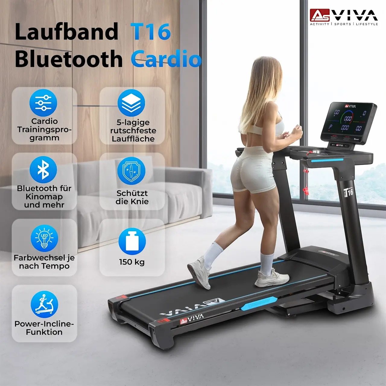 AsVIVA T16 Smart Run – bieżnia cardio Bluetooth w skrócie