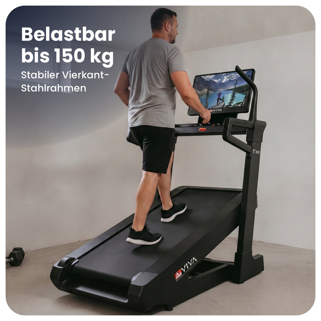 Wytrzymała konstrukcja i stabilna rama bieżni AsVIVA T30 Pro Max Climb Marathon