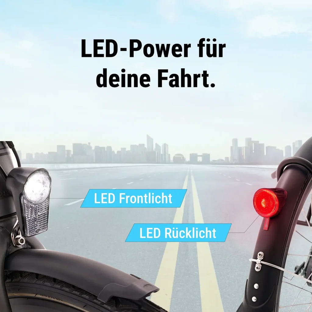 AsVIVA Urban City E-Bike BC1C – 28 cali – oświetlenie LED i oświetlenie