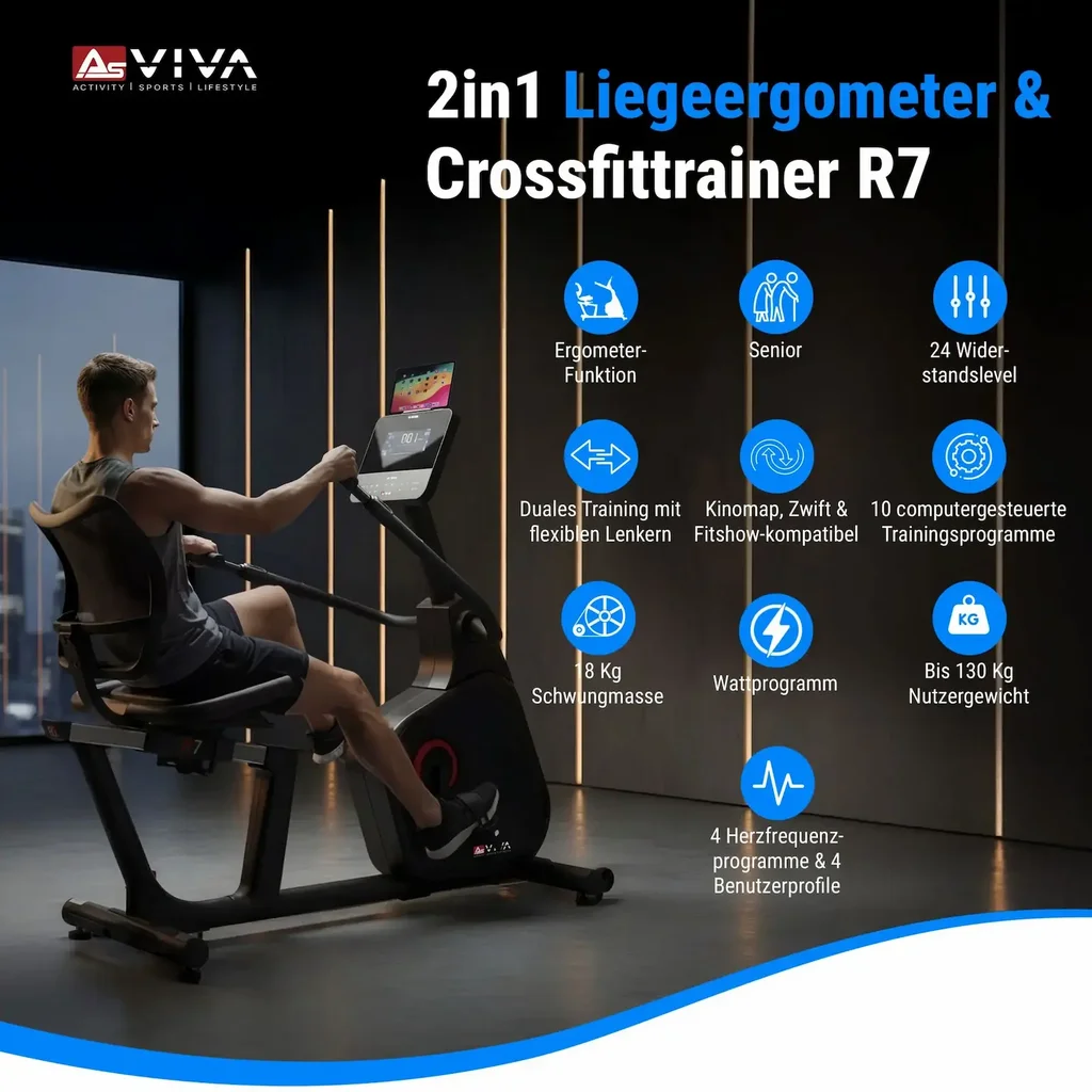 AsVIVA 2in1 Ergometr poziomy z ramionami R7