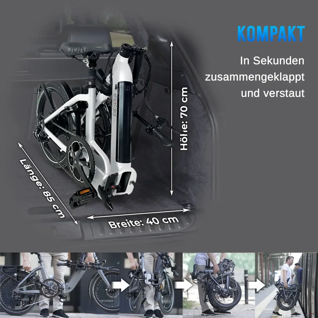 Rower elektryczny składany AsVIVA E-Bike Stadtfalter B13 – kompaktowa konstrukcja
