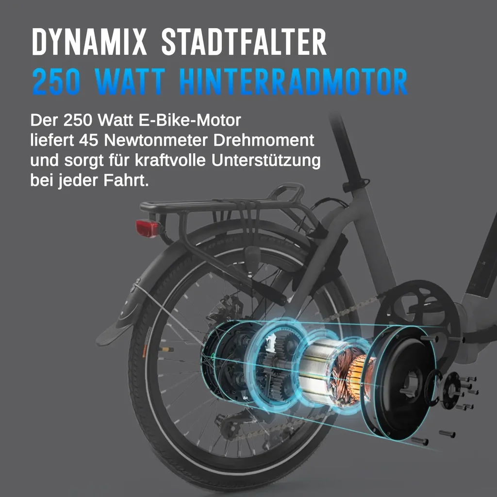 Rower elektryczny składany AsVIVA E-Bike Stadtfalter B13 – silnik w tylnym kole