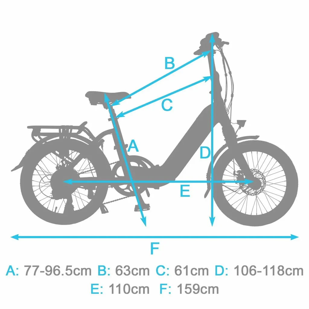 Rower elektryczny składany AsVIVA E-Bike Stadtfalter B13 – wymiary