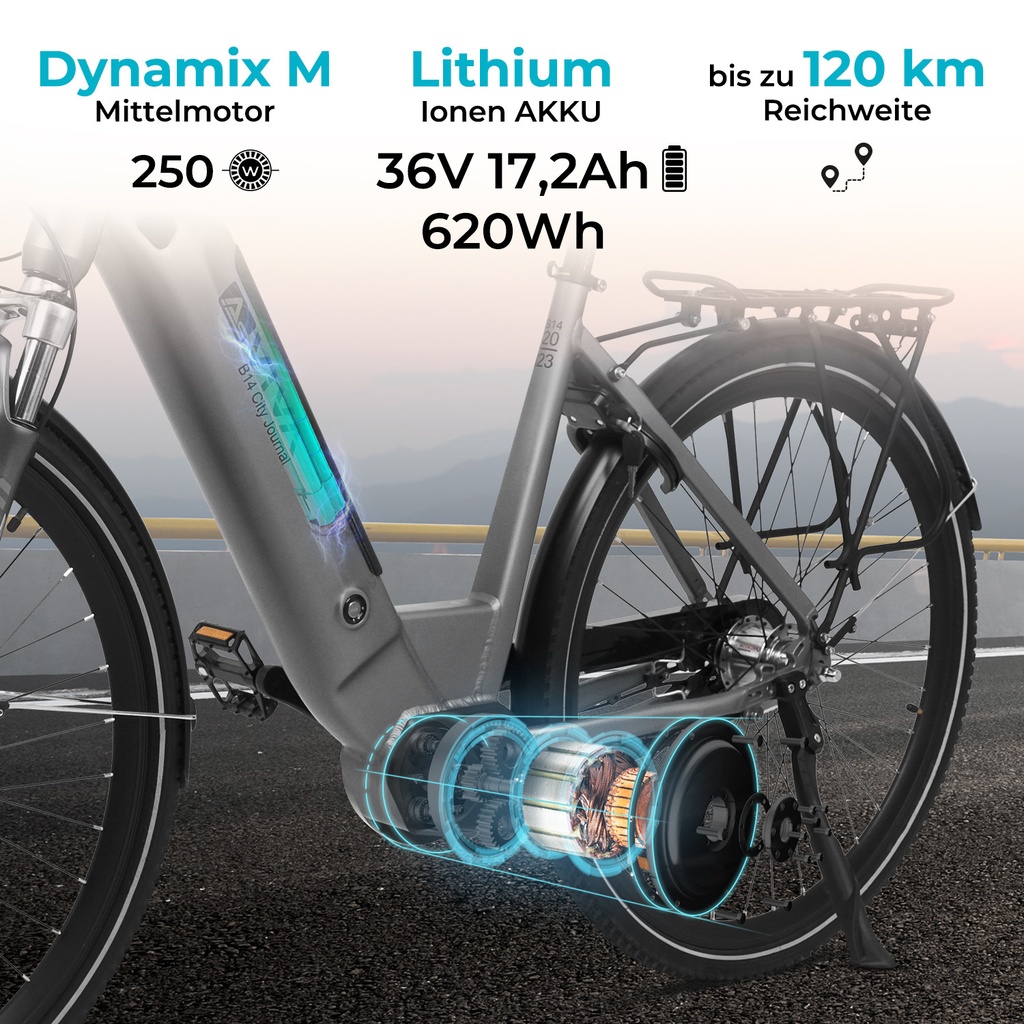 AsVIVA City E-Bike Stadtfalter B14 – Szary/Biały – Silnik