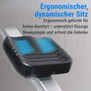 Ergonomicznie uformowane siodełko wioślarza AsVIVA RA12 zapewniające wygodne i bezpieczne dla kręgosłupa wiosłowanie