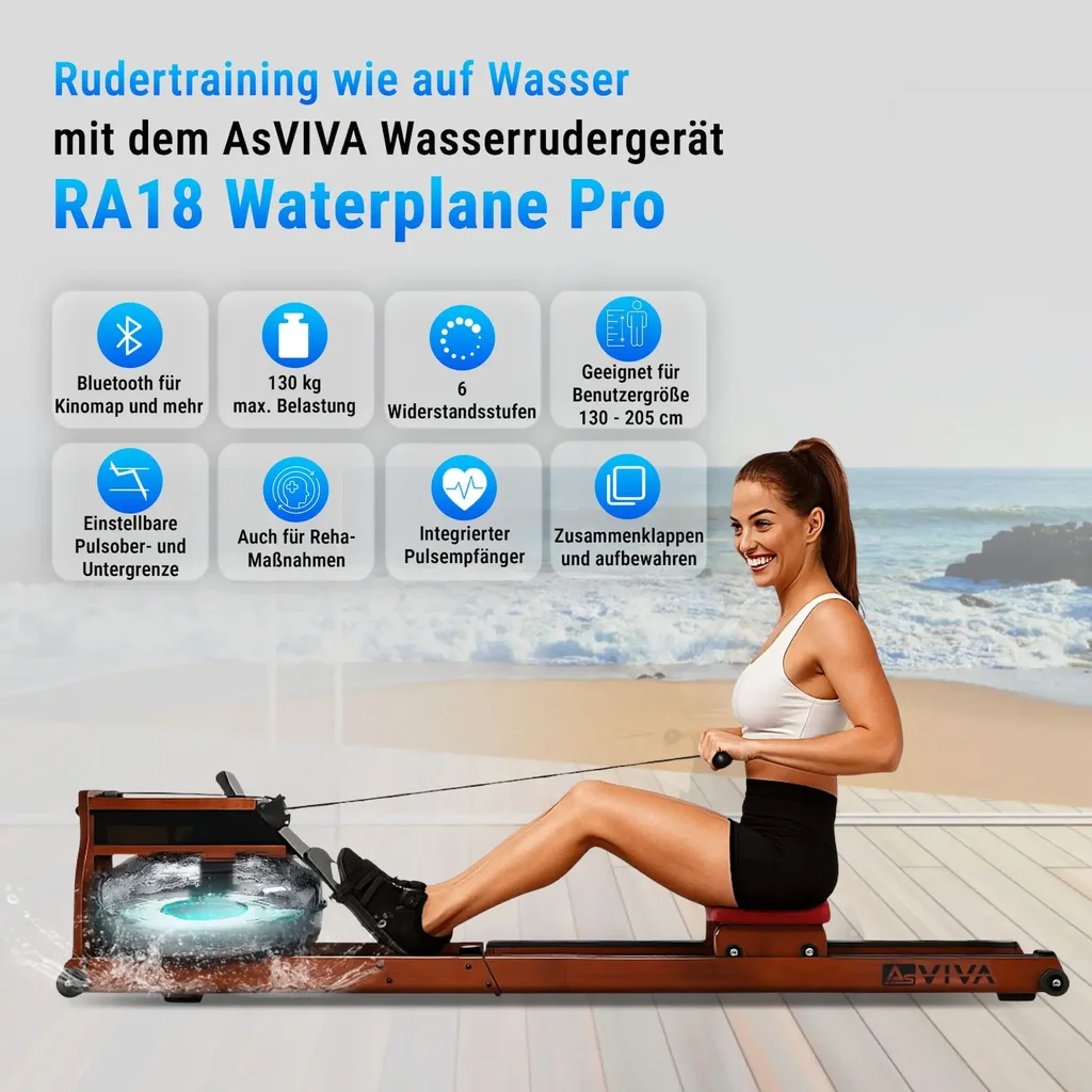 Wioślarz wodny AsVIVA RA18 Pro ze zbiornikiem na wodę WaterPlane – widok ogólny