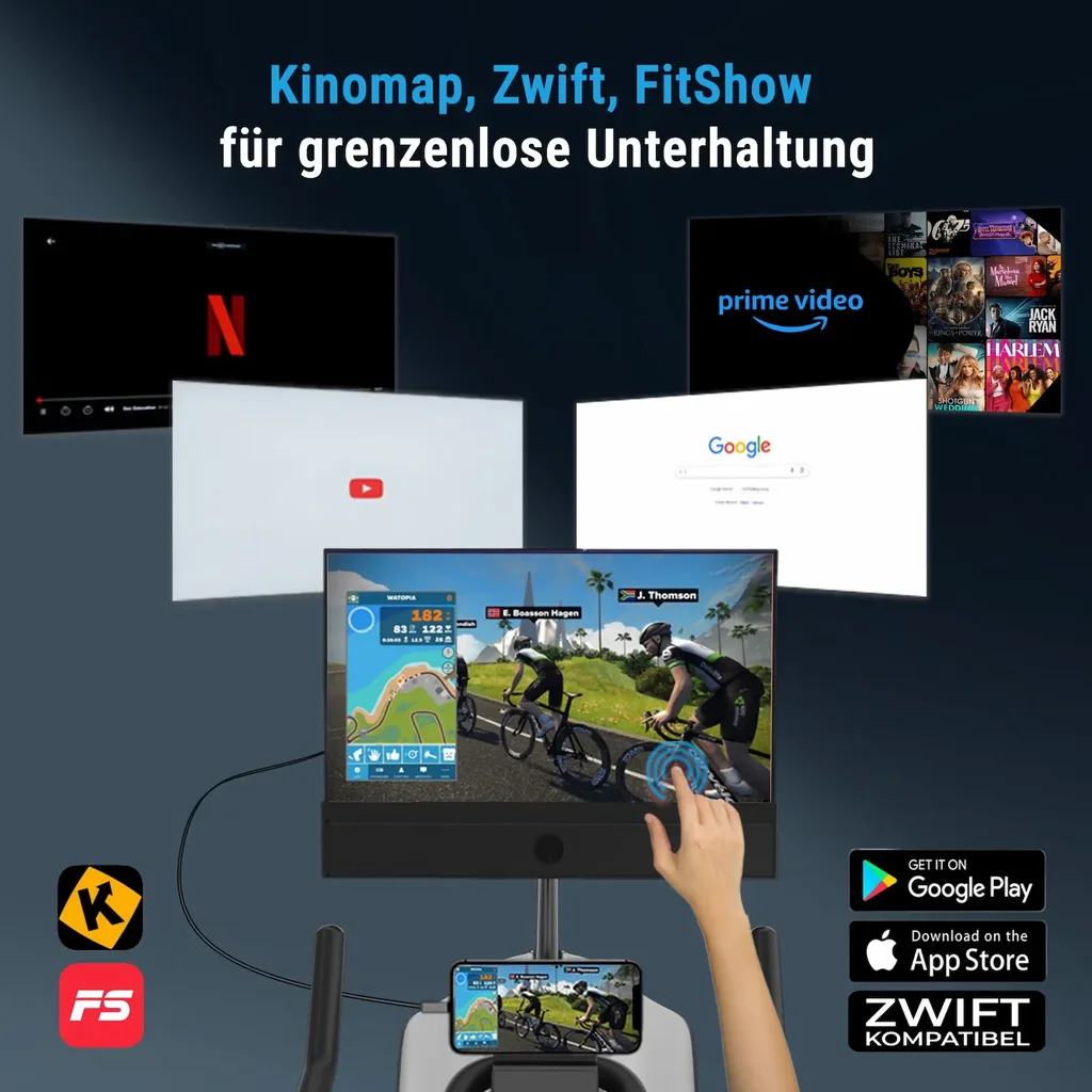 AsVIVA Speedbike S11S kompatybilny z aplikacjami treningowymi, takimi jak Kinomap i Zwift, dla urozmaiconych treningów