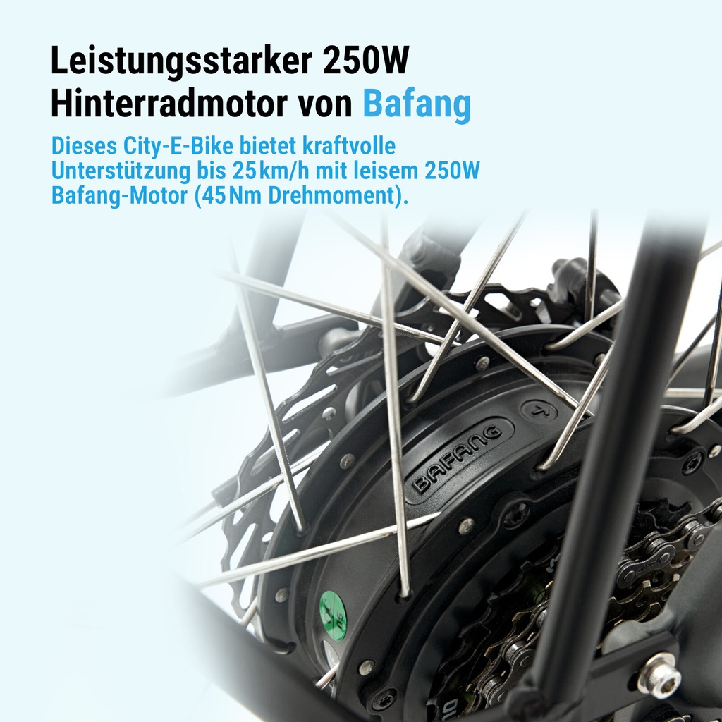 City E-Bike B15 (Grau, schwarzer Sattel, breites Display) – Bafang-Hinterradmotor