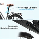 City E-Bike B15 (Grau, brauner Sattel, breites Display) – Gel-Sattel und Sicherheitsverschluss