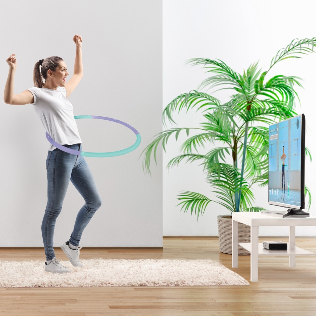 Modelka prezentuje efektywny trening mięśni brzucha z obręczą Hula-Hoop AsVIVA HH1
